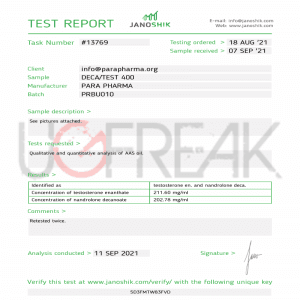 DECA - TEST 400 Para Pharma INTL | UGFREAK: Steroids For Sale Online
